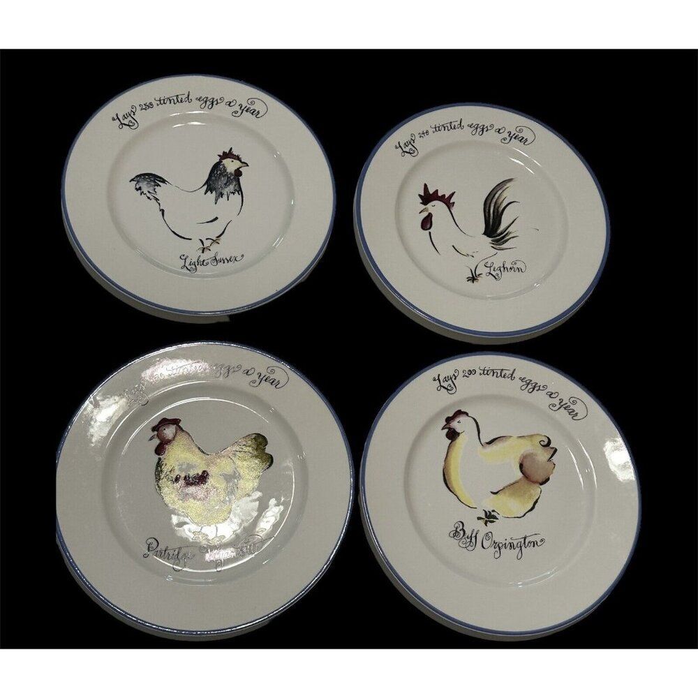 4 Italian Villa Porcelain 8” Plate  Rosanna Chickens Williams Sonoma Farmhouse